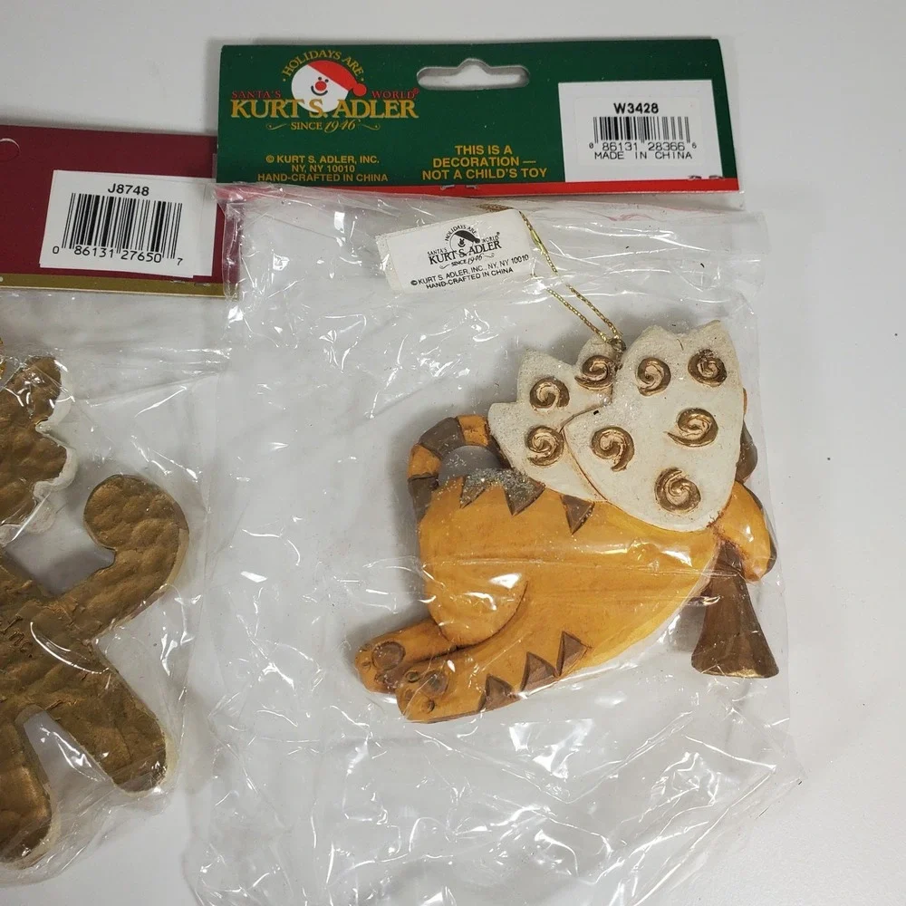 2 Kurt Adler Glitter Cat Angels Christmas Ornament Brown Orange Kittens New NIP